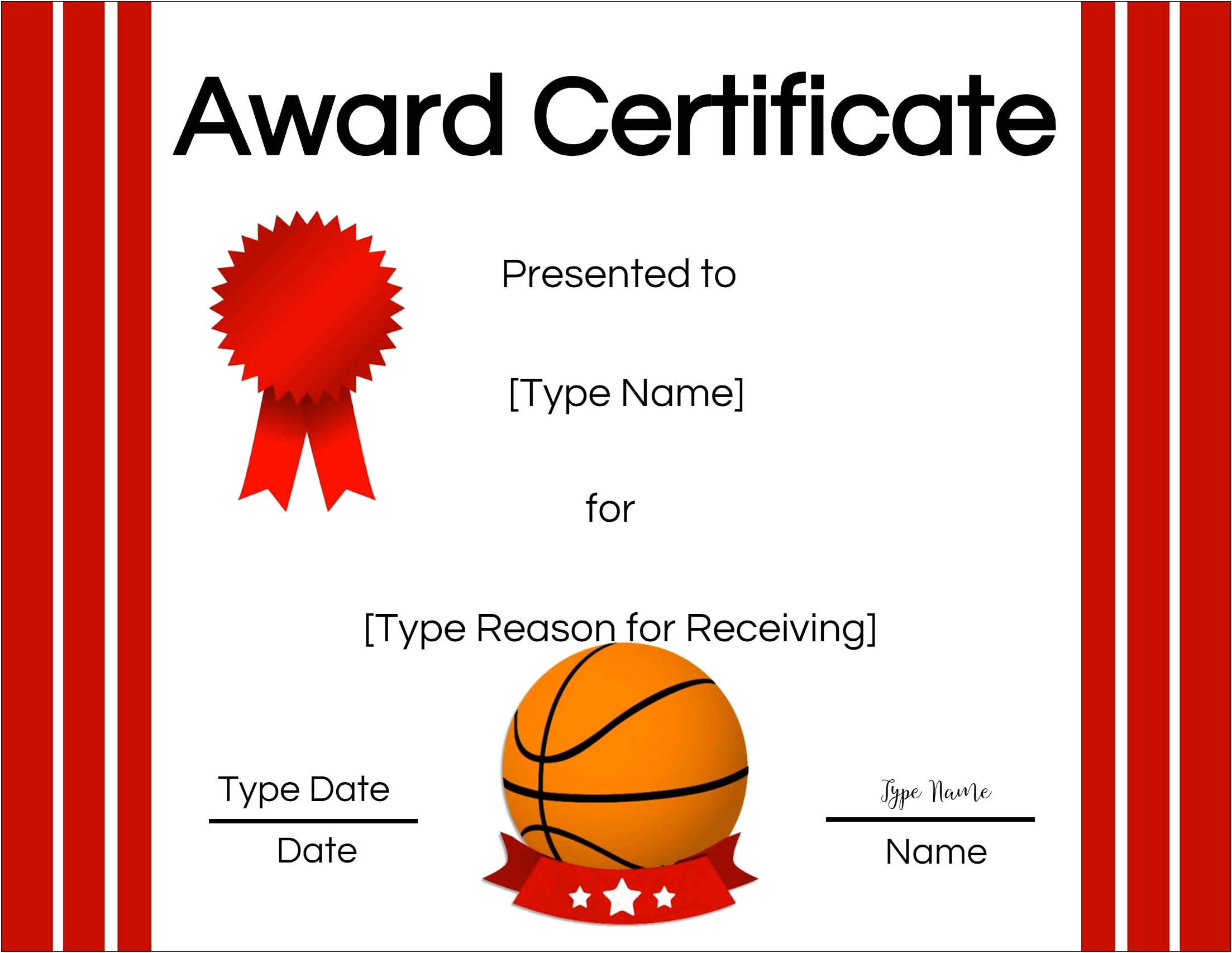 Basketball Participation Certificate Photoshop Template Free
