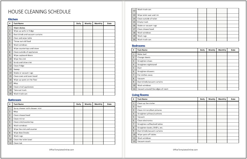 Bathroom Cleaning Log Template Excel Free Download