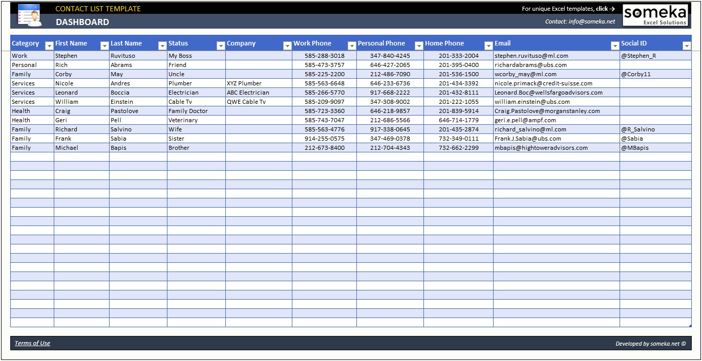 Best Contact List Template Excel Free