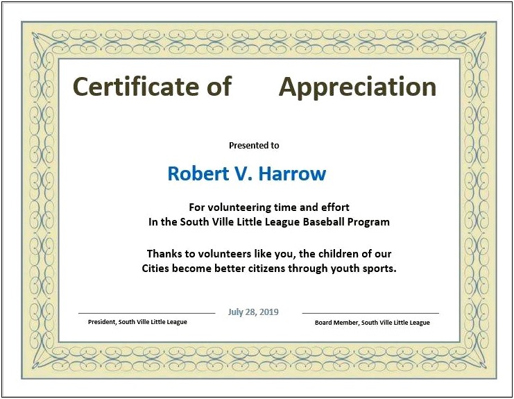 Best Free Certificate Of Appreciation Template For Word