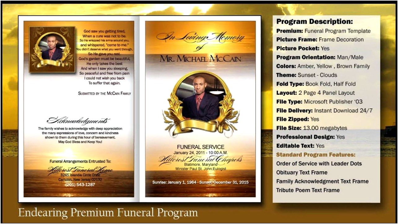 Bi Fold Funeral Program Template Free