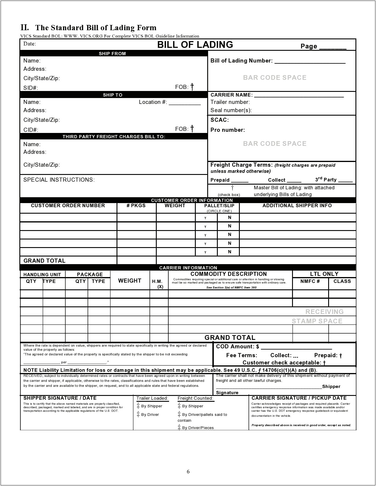 Bill Of Lading Excel Template Free