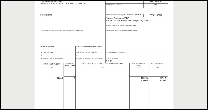 Bill Of Lading Pdf Free Template