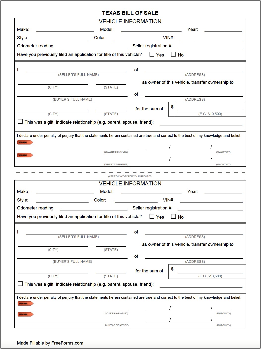 Bill Of Sale Car Word Template Free