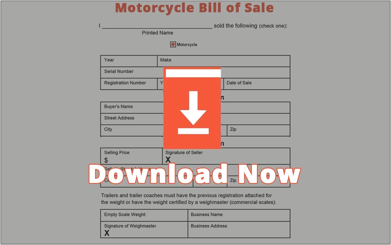 Bill Of Sale Free Template Motorcycle