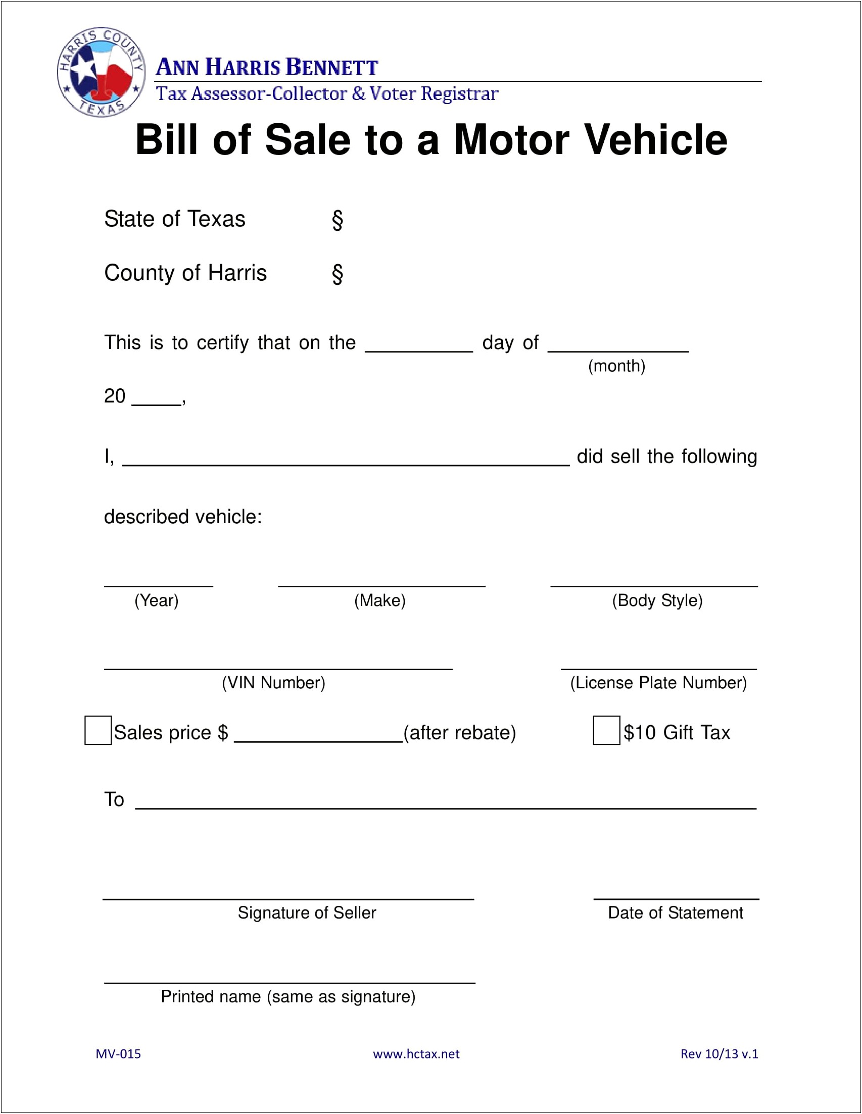 Bill Of Sale Template For Vehicle Free