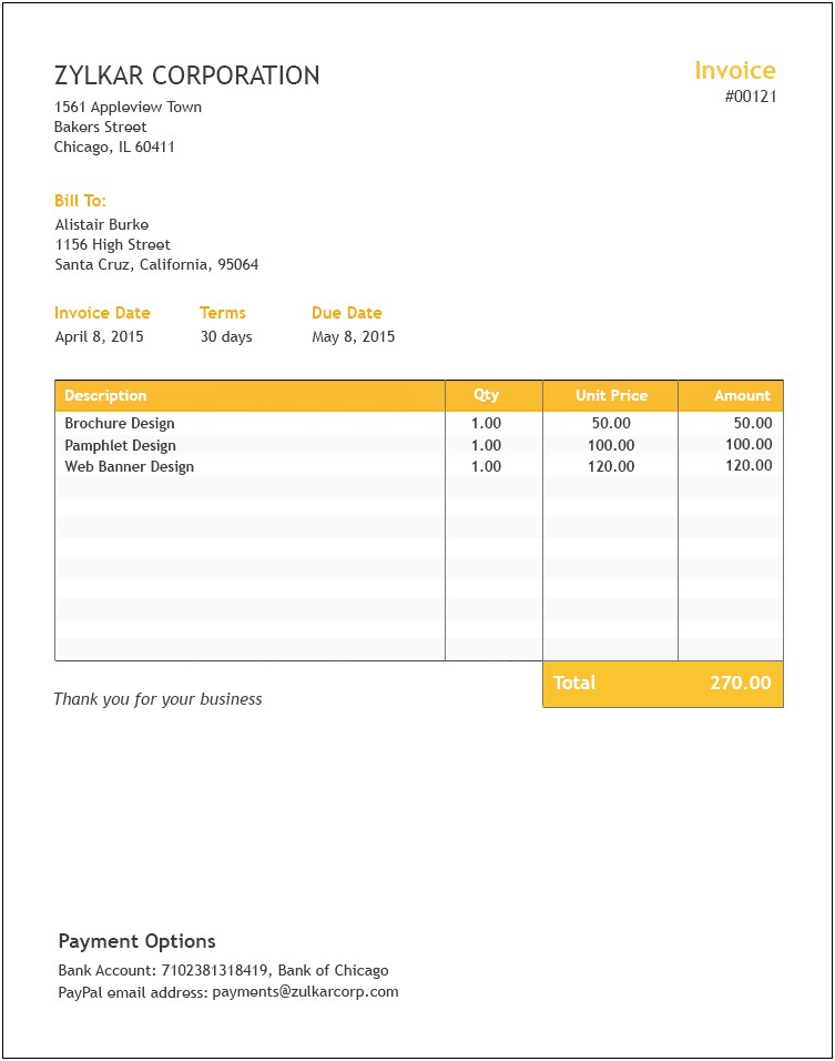 Billing Invoice Template Excel Download Free