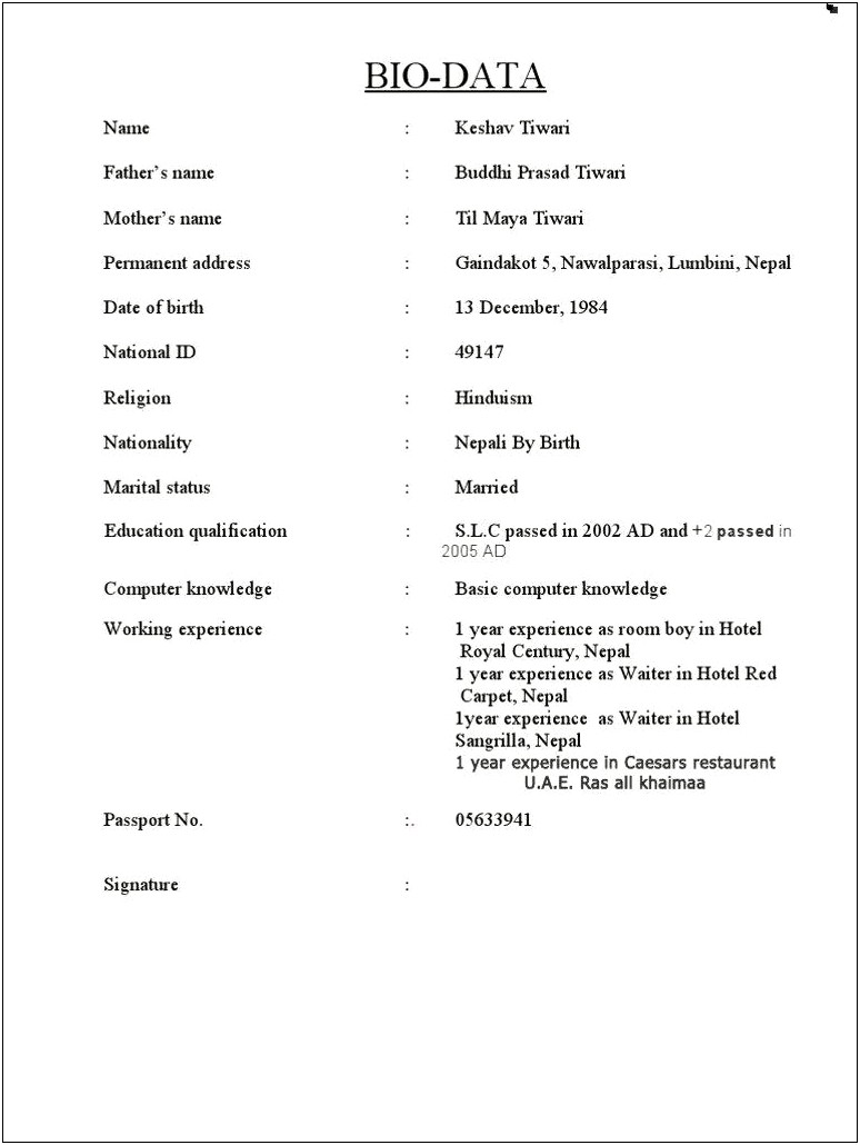 Biodata For Marriage Template Free Download