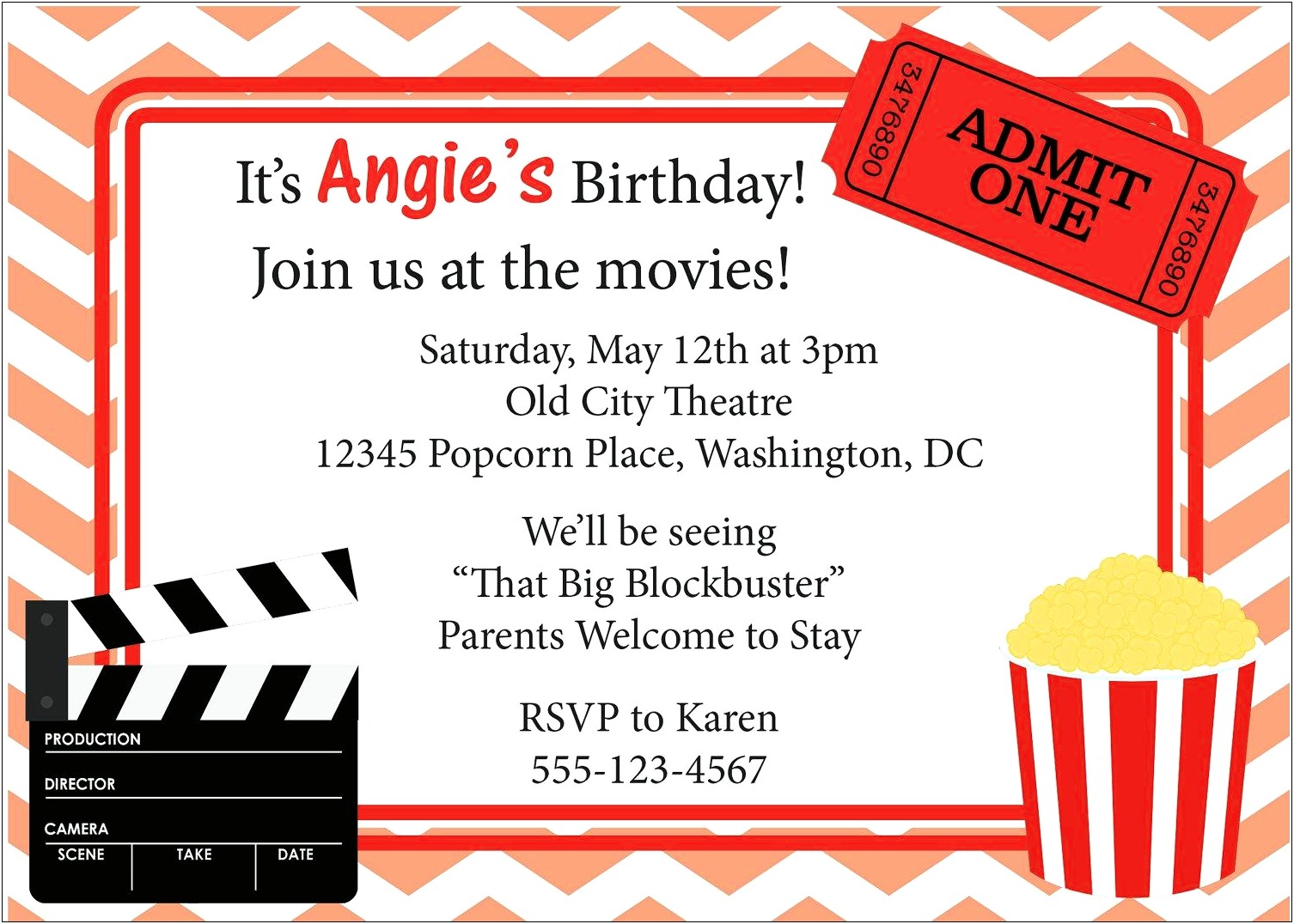 Birth Day Movie Night Invitation Template Free Printable