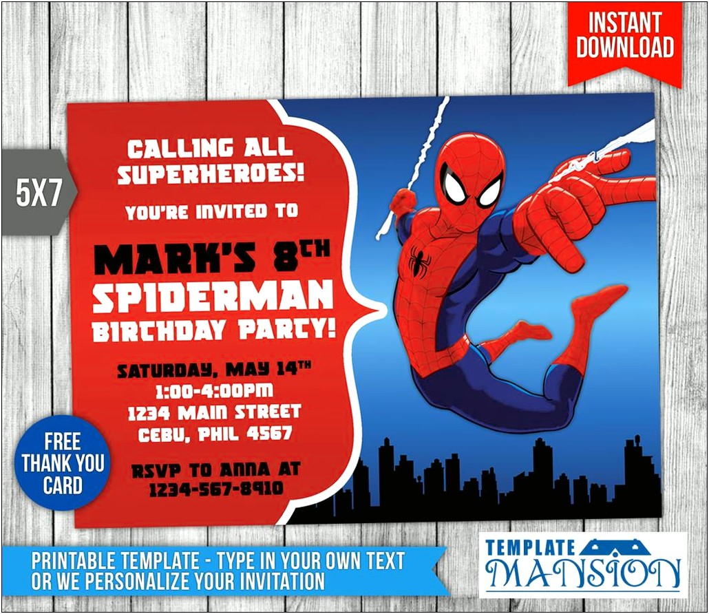 Birthday Card Invitation Free Template Spiderman