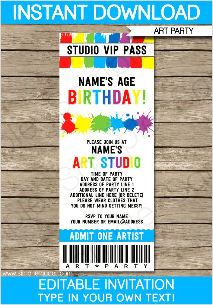 Birthday Party Ticket Invitation Template Free