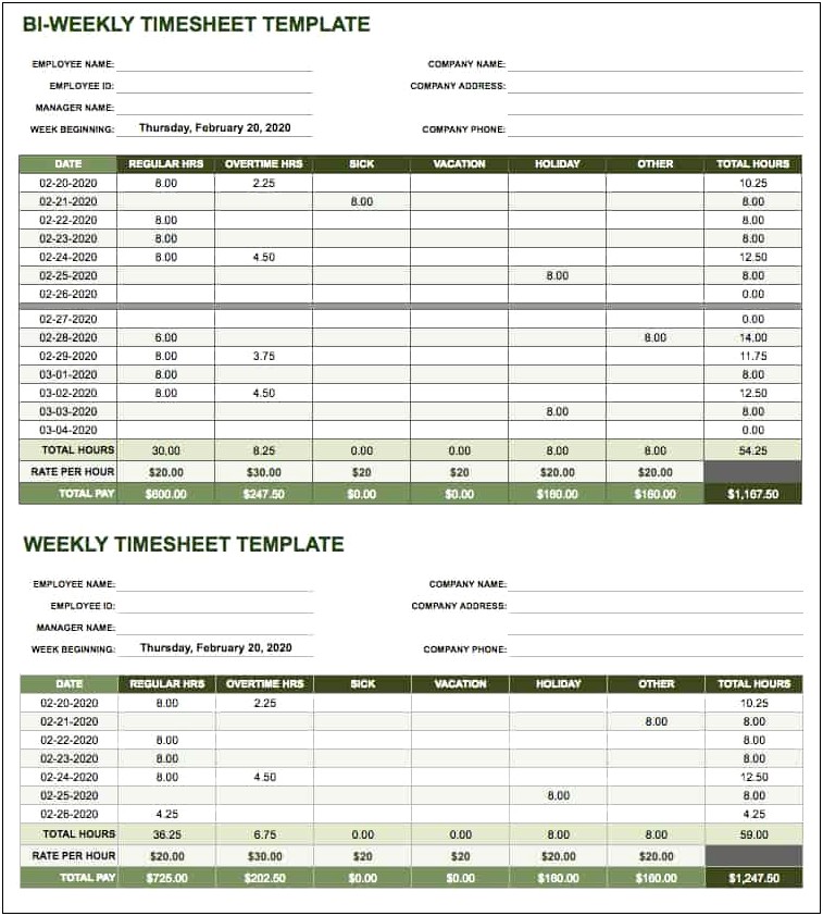 Biweekly Timesheet Template Excel Free Download