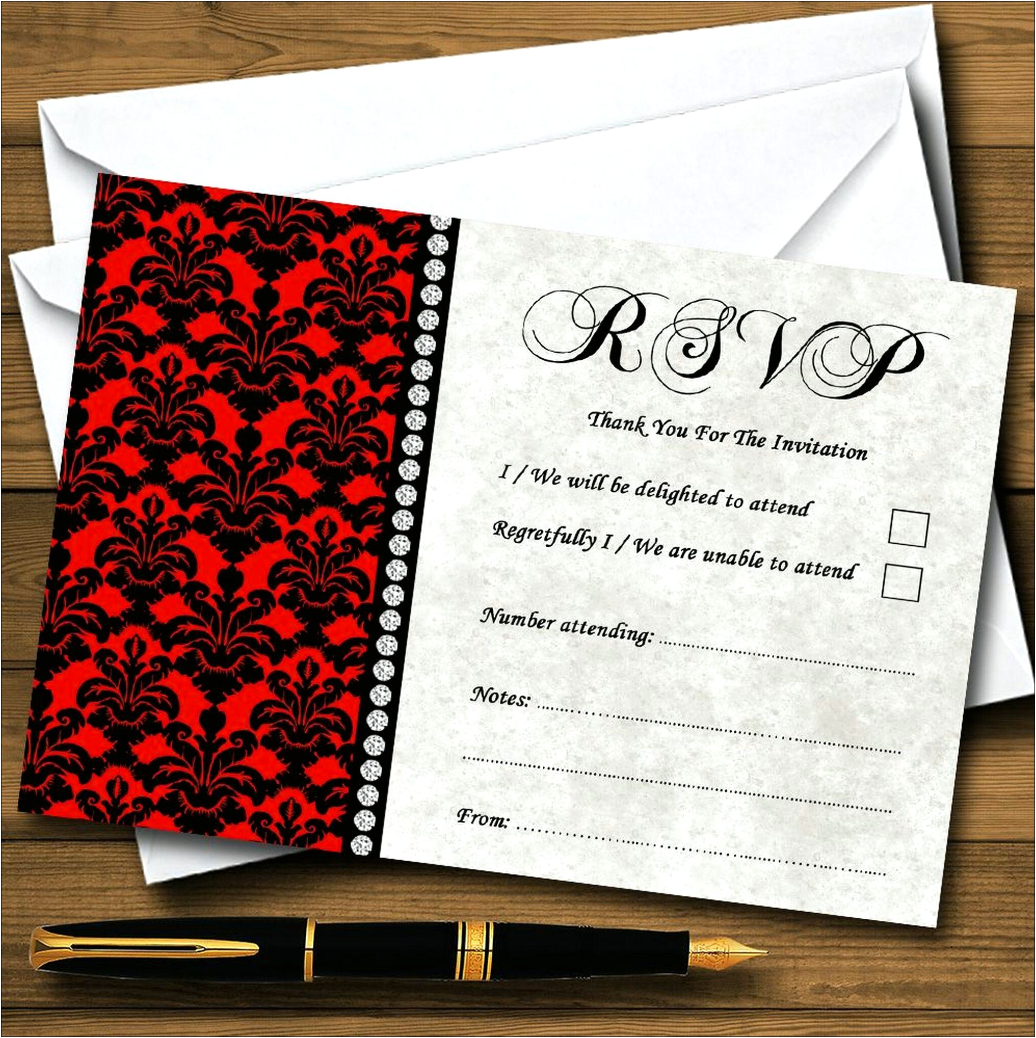 Black And Red Damask Wedding Invitations