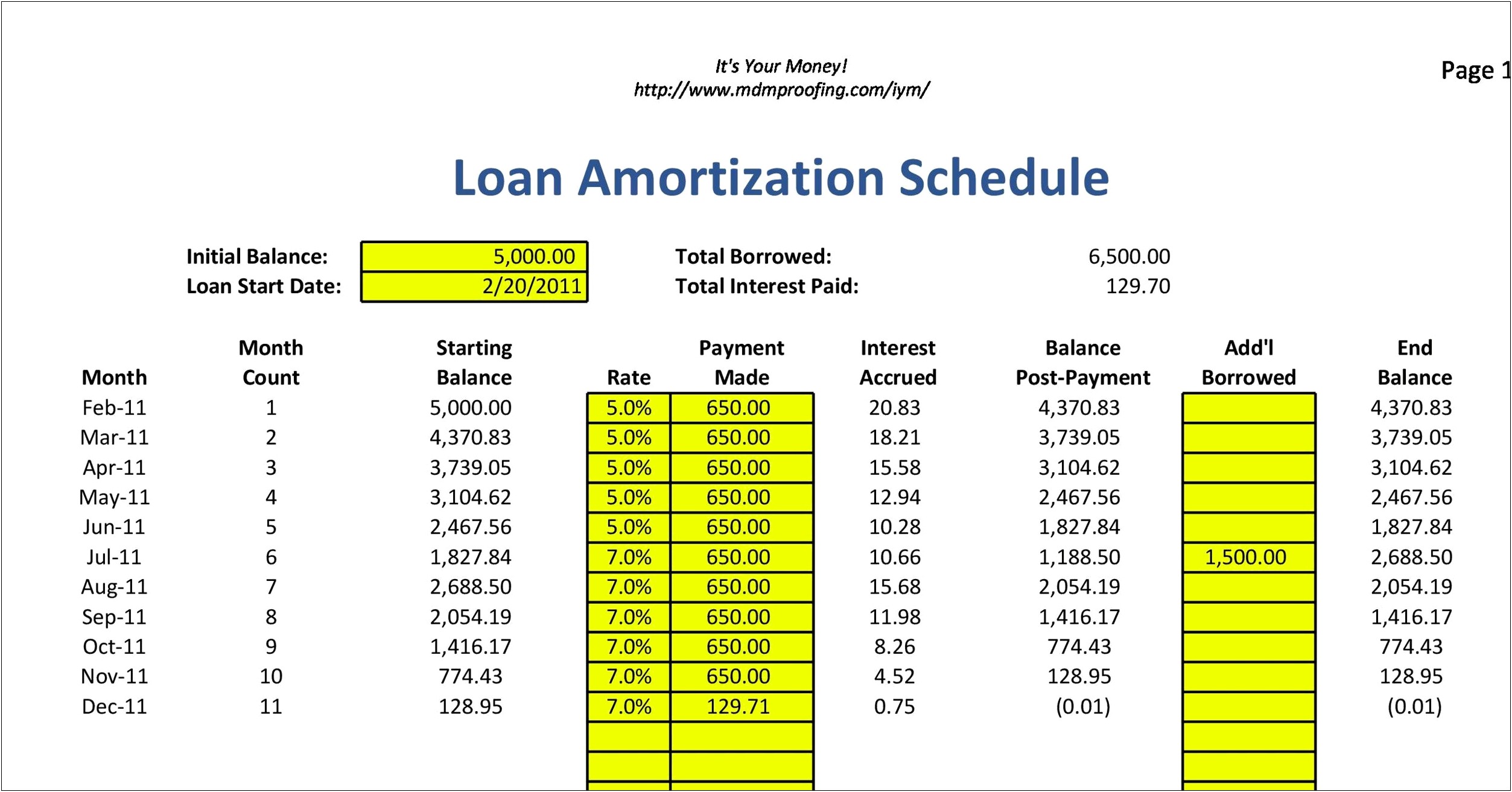 Blank 5 Year Loan Amortization Template Free