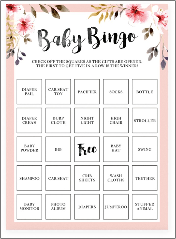 Blank Baby Shower Bingo Card Template Free