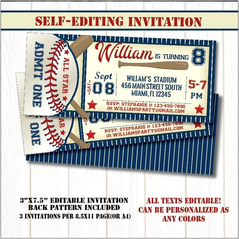 Blank Baseball Ticket Party Invitation Template Free