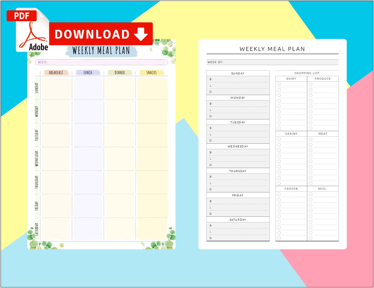 Blank Diet Menu And Exercise Template Free