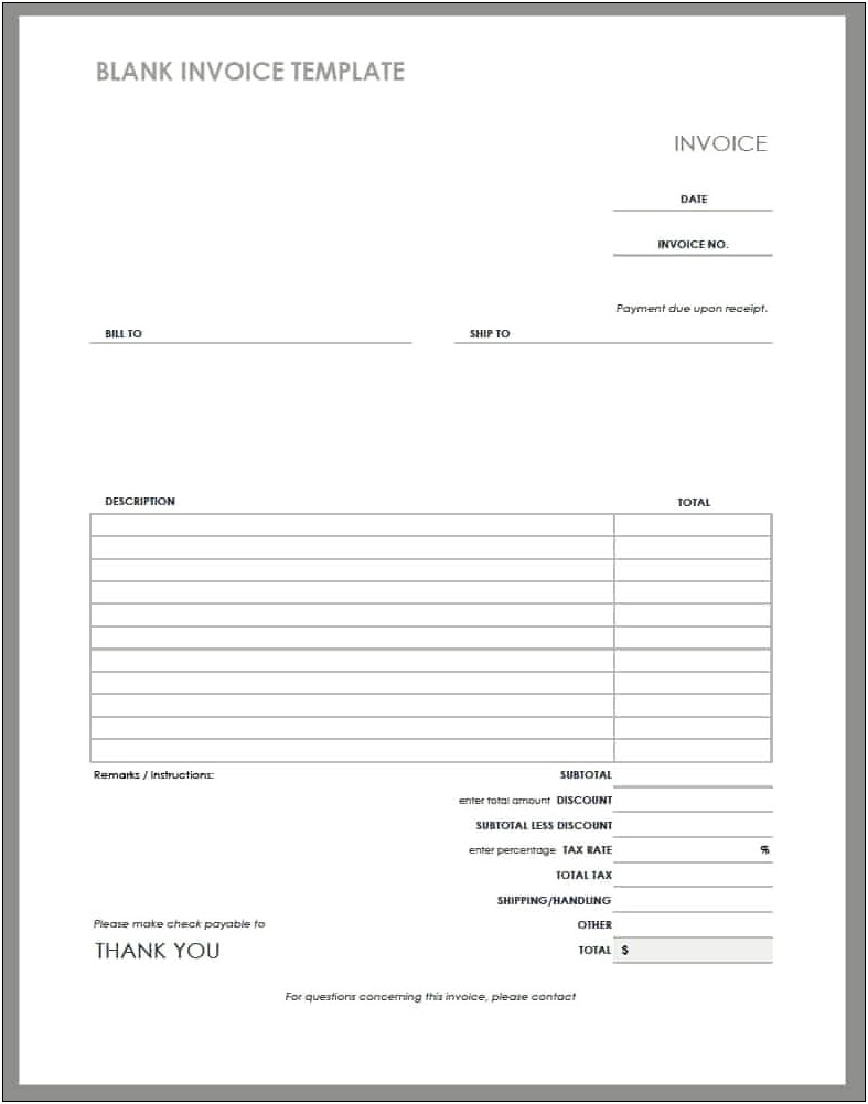 Blank Invoice Template Excel Free Download