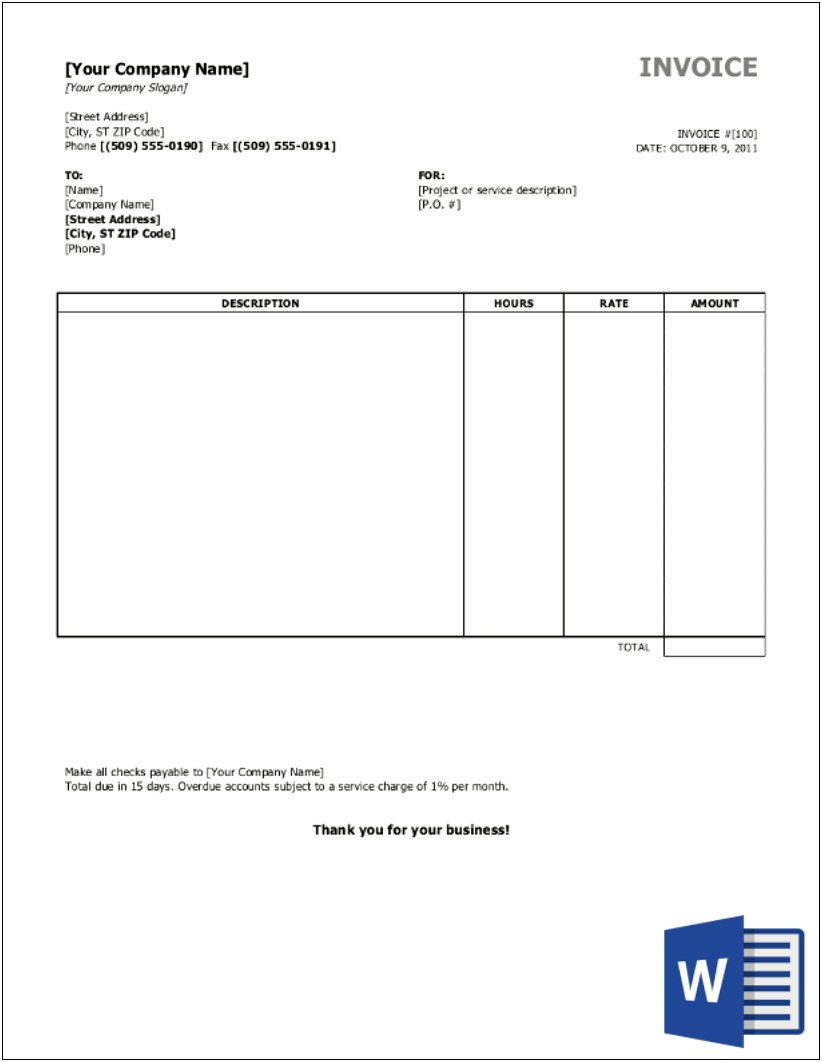 Blank Invoice Template Word Download Free