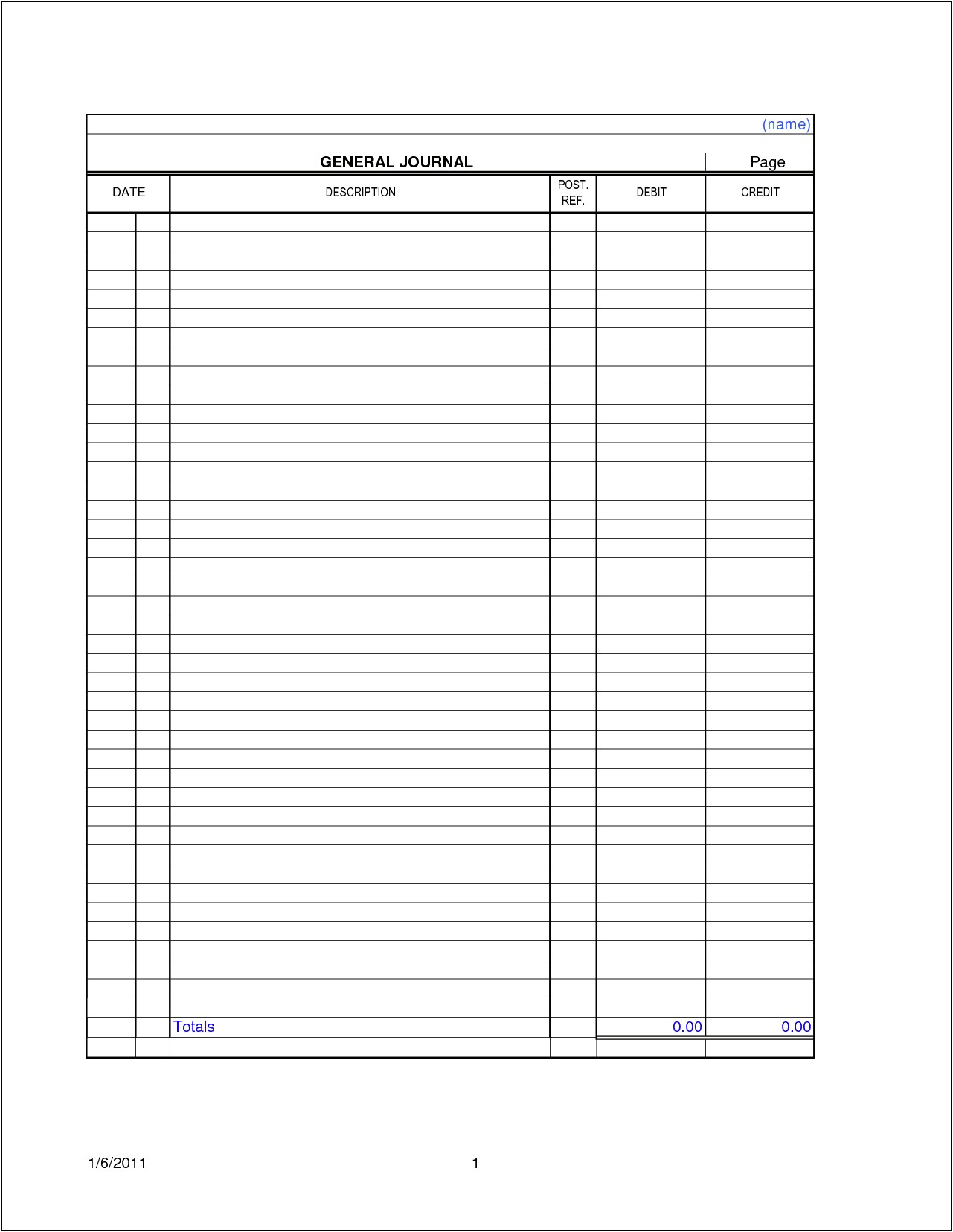 Blank Journal Entry Template Free Printable