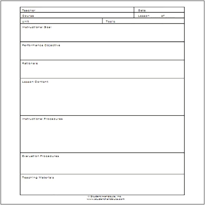 Blank Lesson Plan Template Free Download