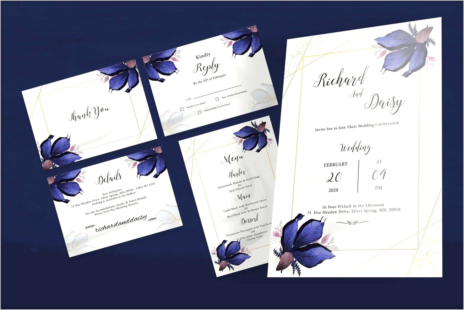 Blue And Silver Wedding Invitation Kits
