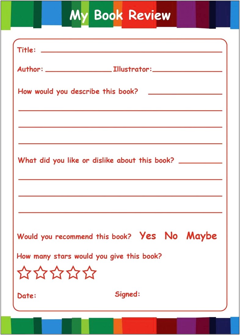 Book Review Template 5th Grade Free