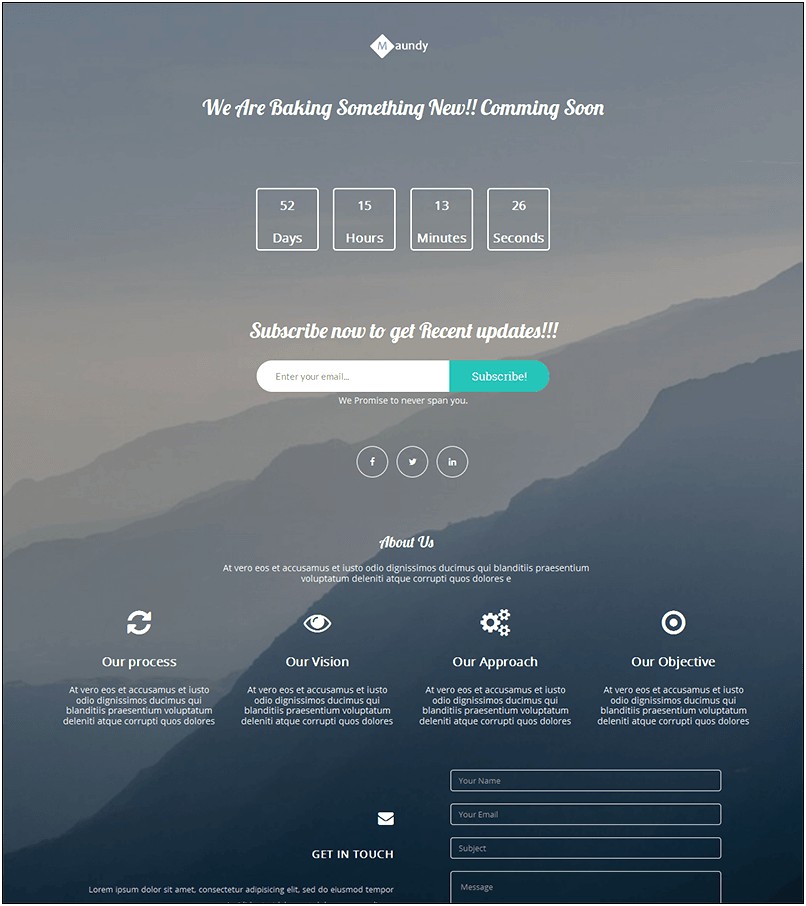 Bootstrap 4 Coming Soon Page Template Free