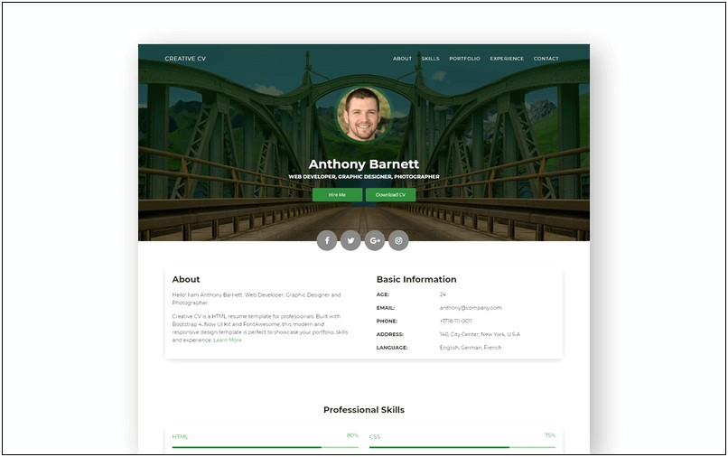 Bootstrap Templates For Cv Free Download
