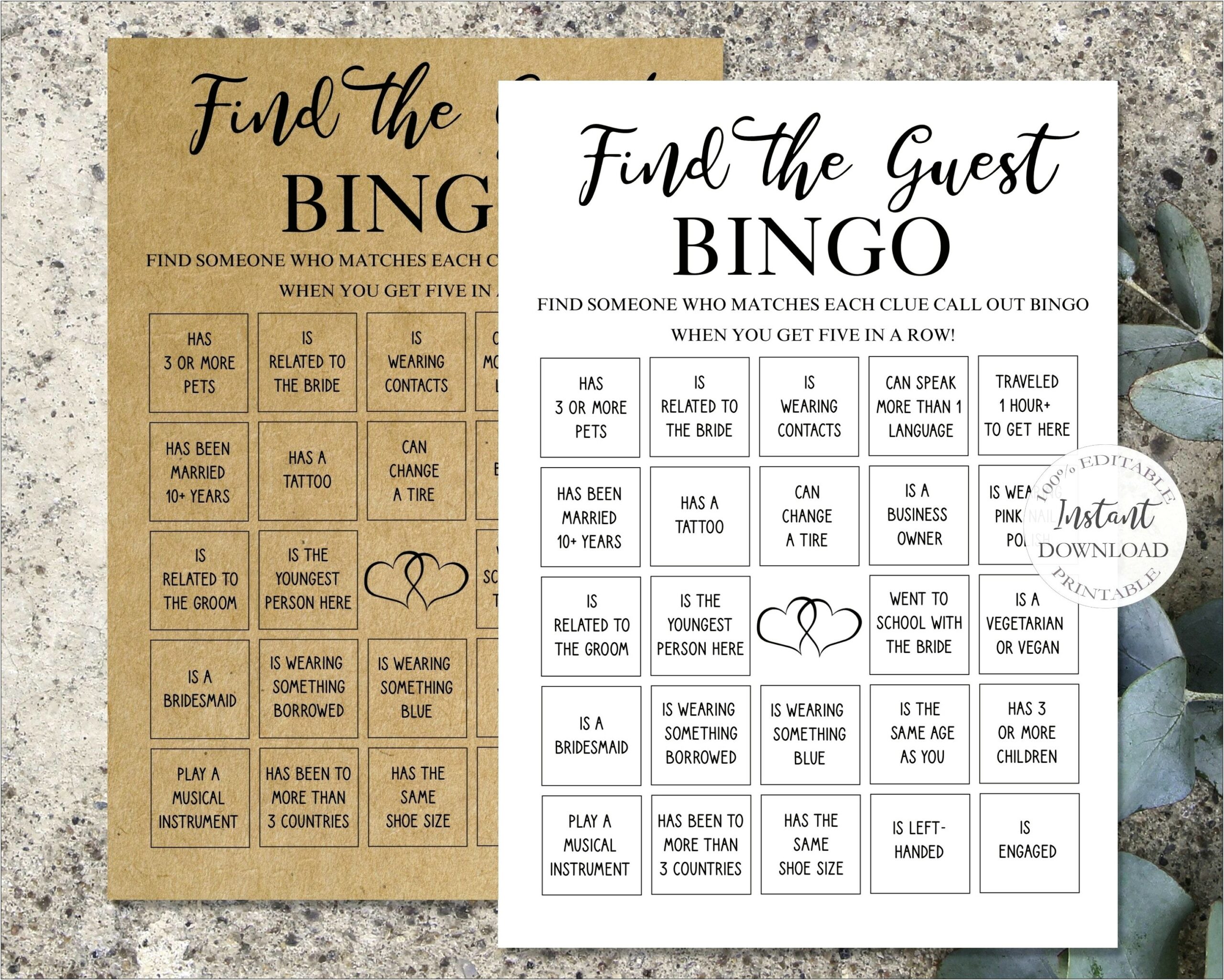 Bridal Bingo Free Download Template Etsy