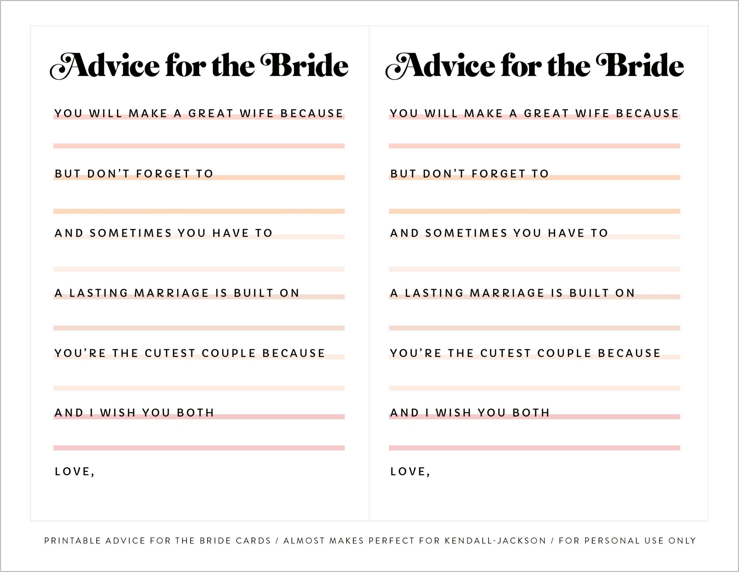 Bridal Shower Advice Cards Free Template