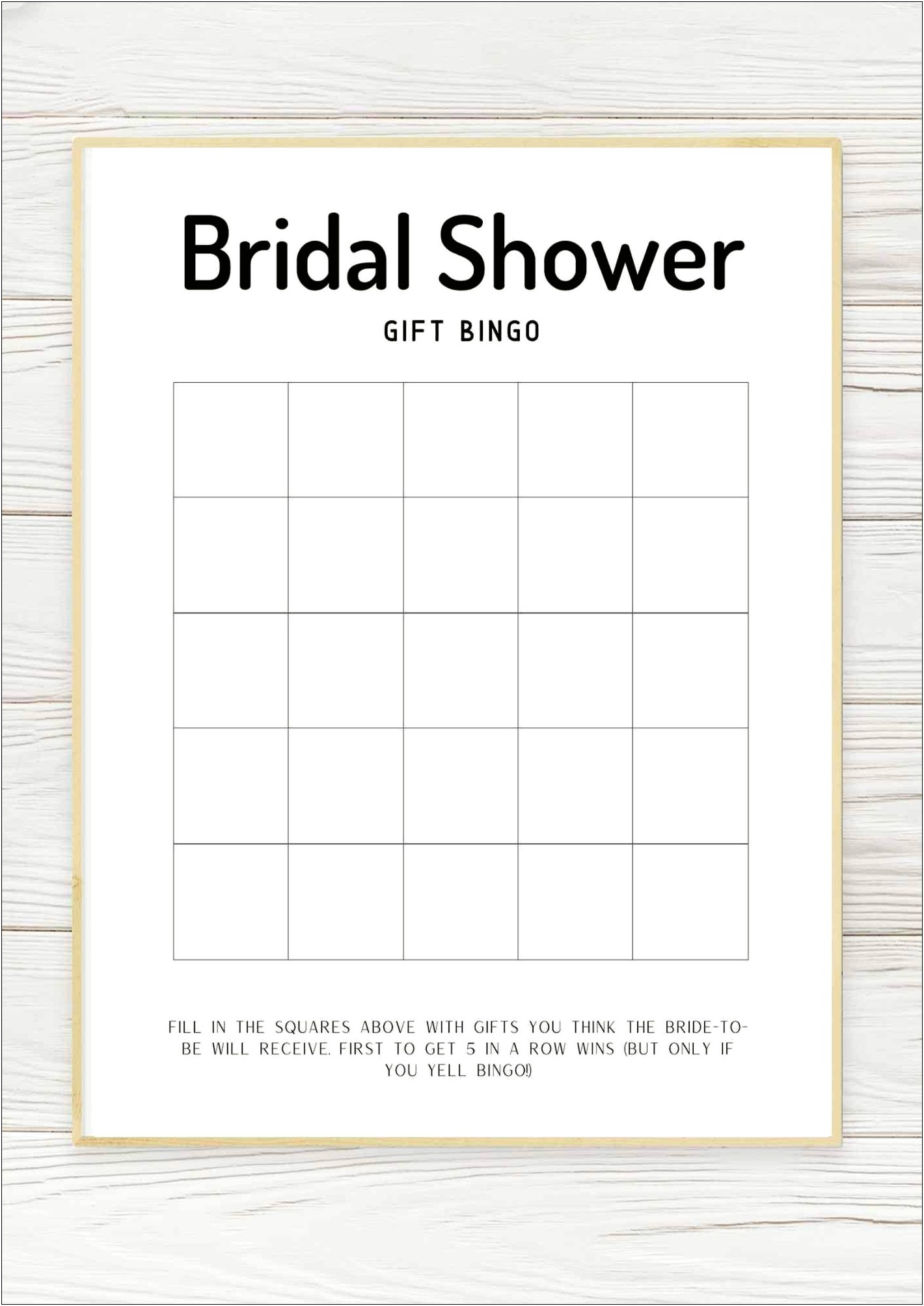 Bridal Shower Bingo Template Free Blank