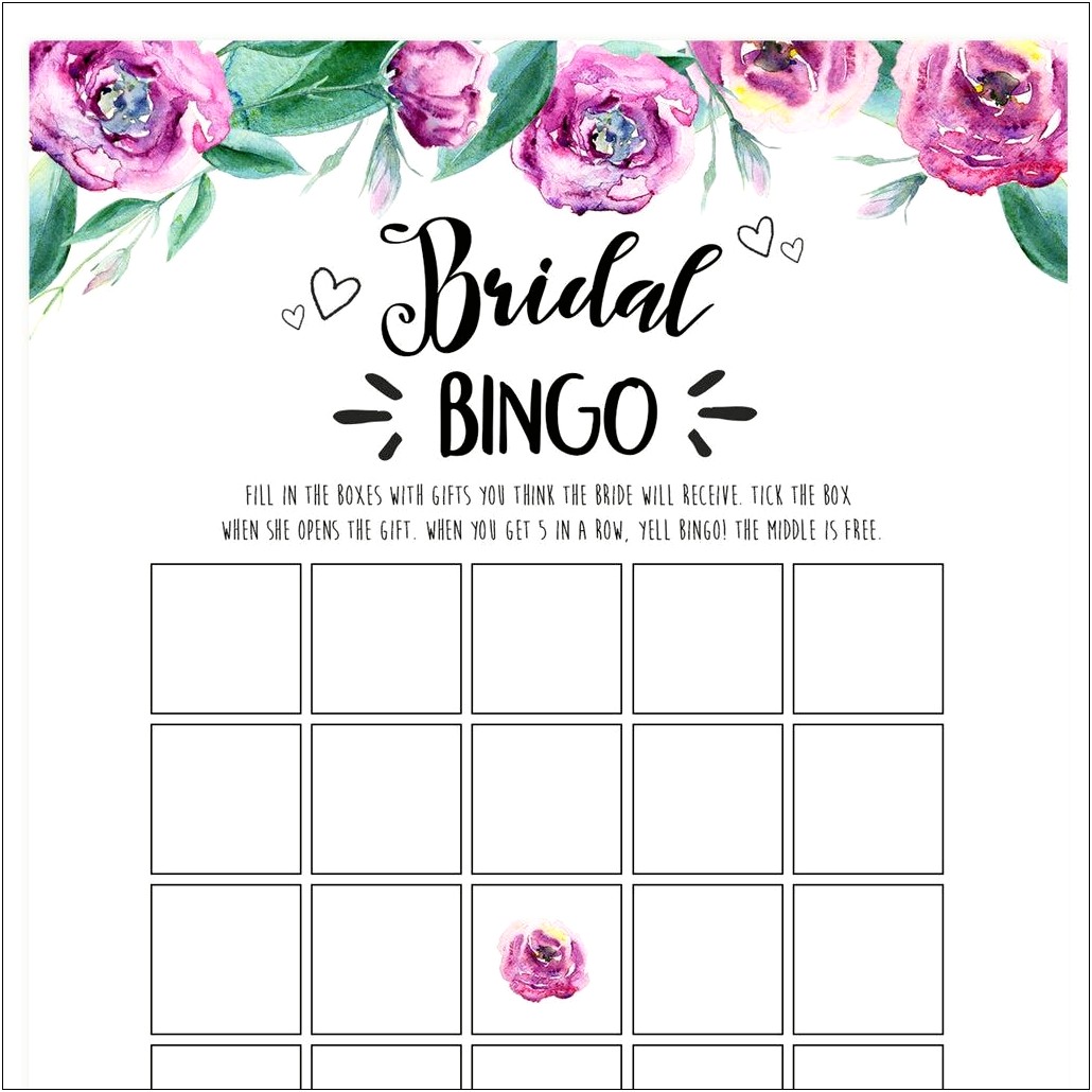 Bridal Shower Bingo Template Free Printable Purple