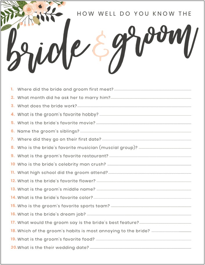 Bridal Shower Gift Record Template Free