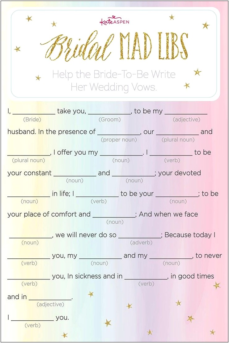 Bridal Shower Mad Libs Free Template