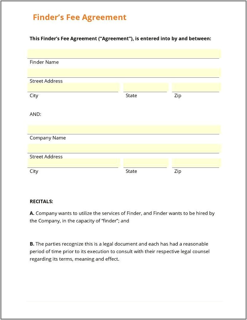 Business Buyer Finders Fee Agreement Template Free Download