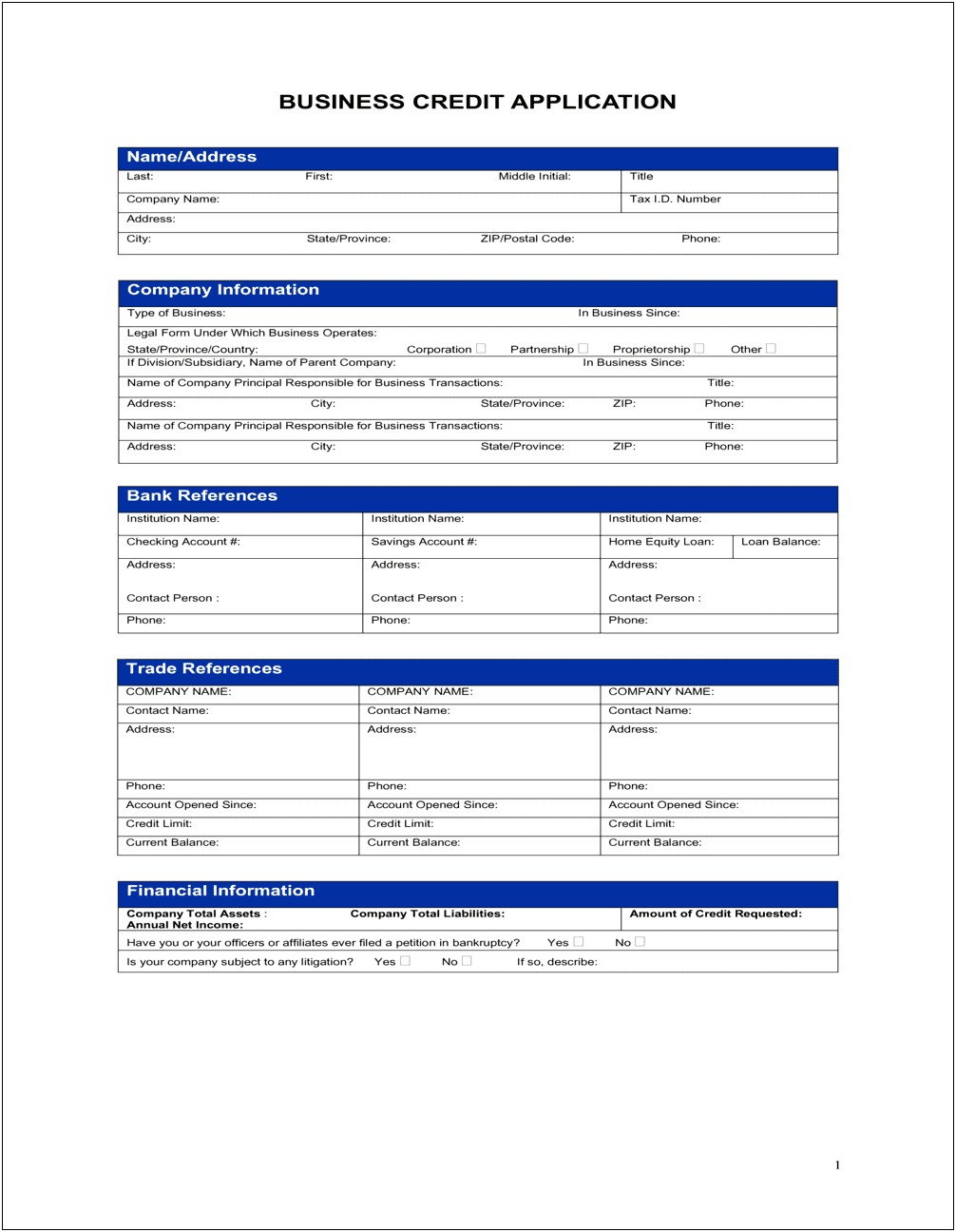 Business Credit Application Form Template Free Australia