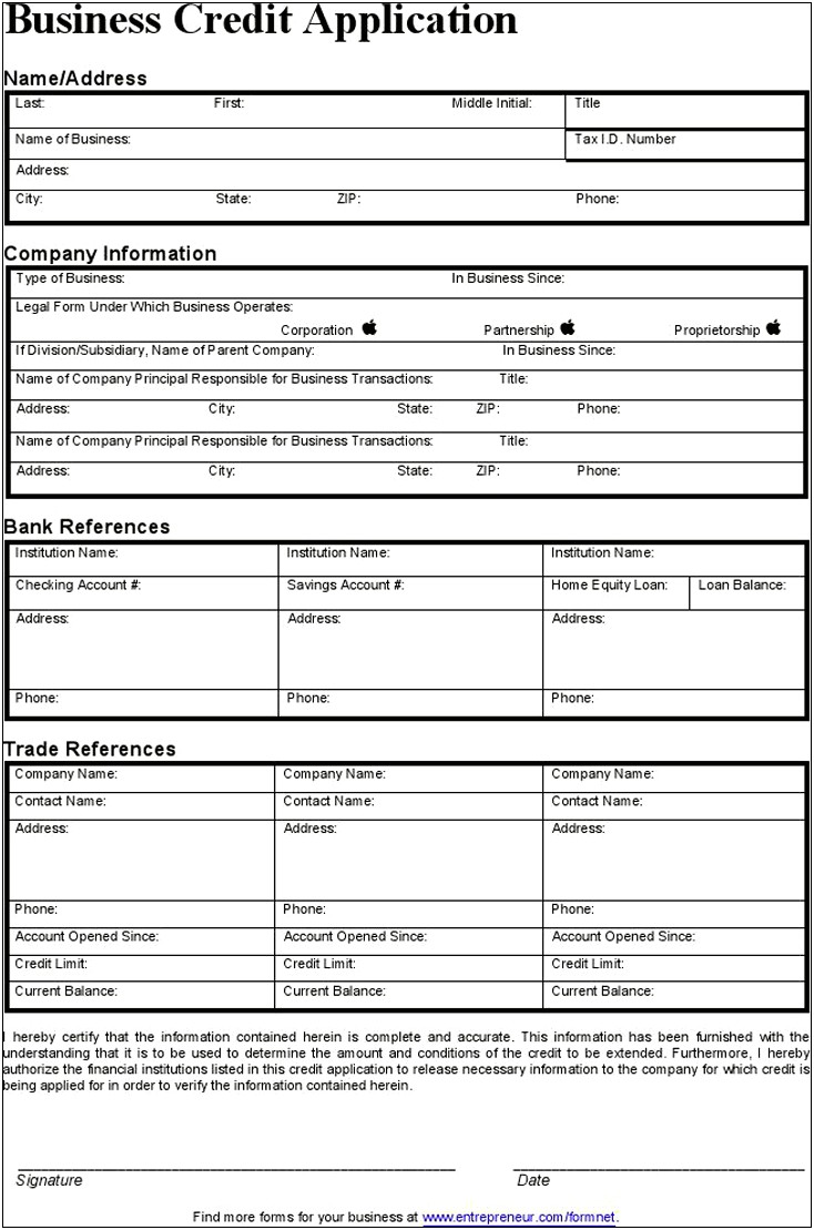 Business Credit Application Template Pdf Free