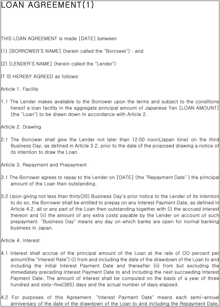 Business Loan Agreement Template Free Doc