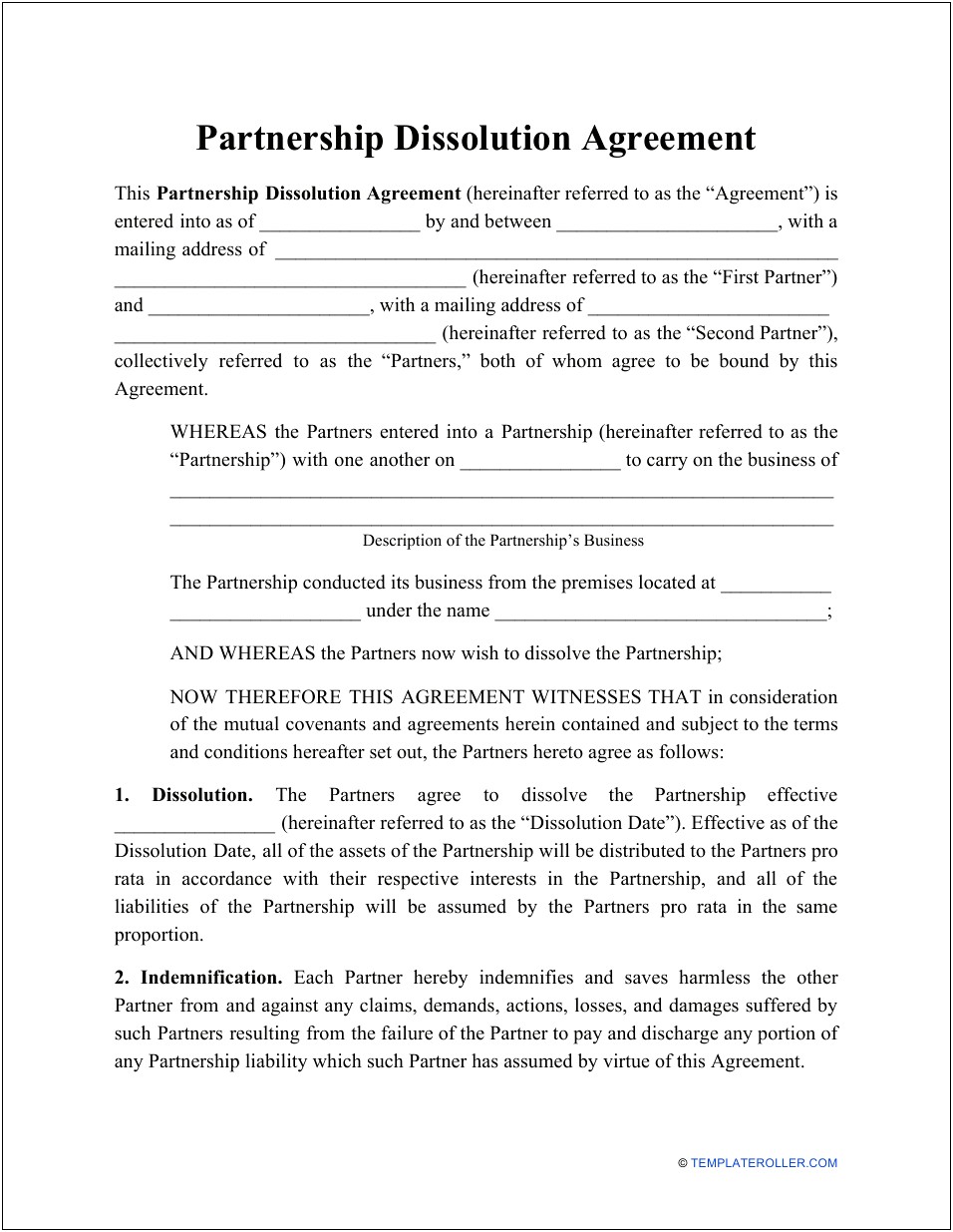 Business Partnership Agreement Template Canada Free