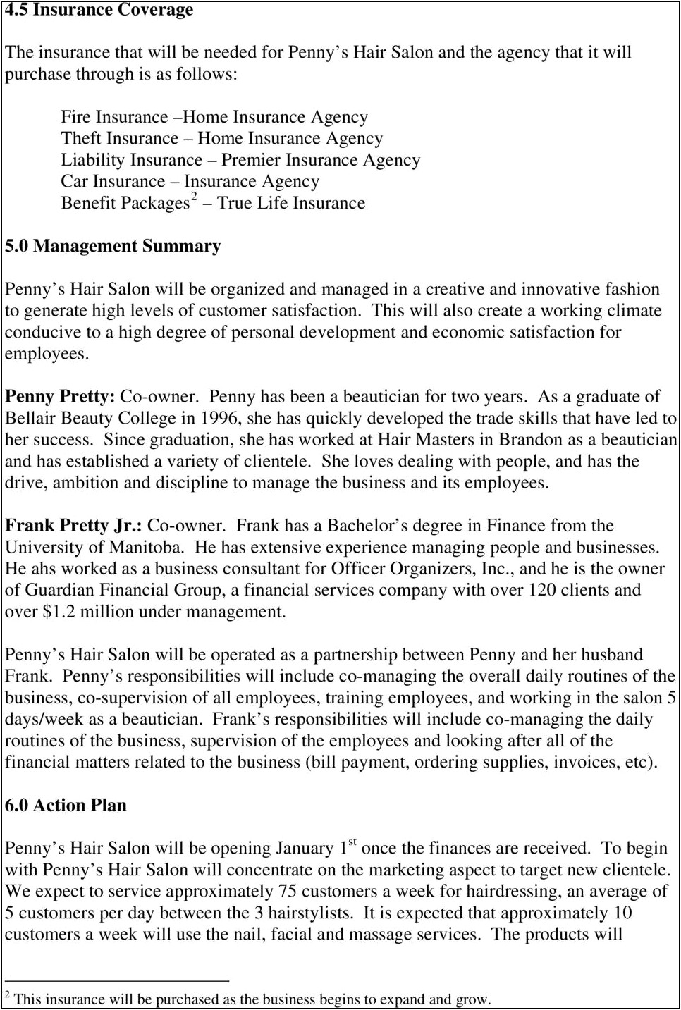 Business Plan Free Template For Salon