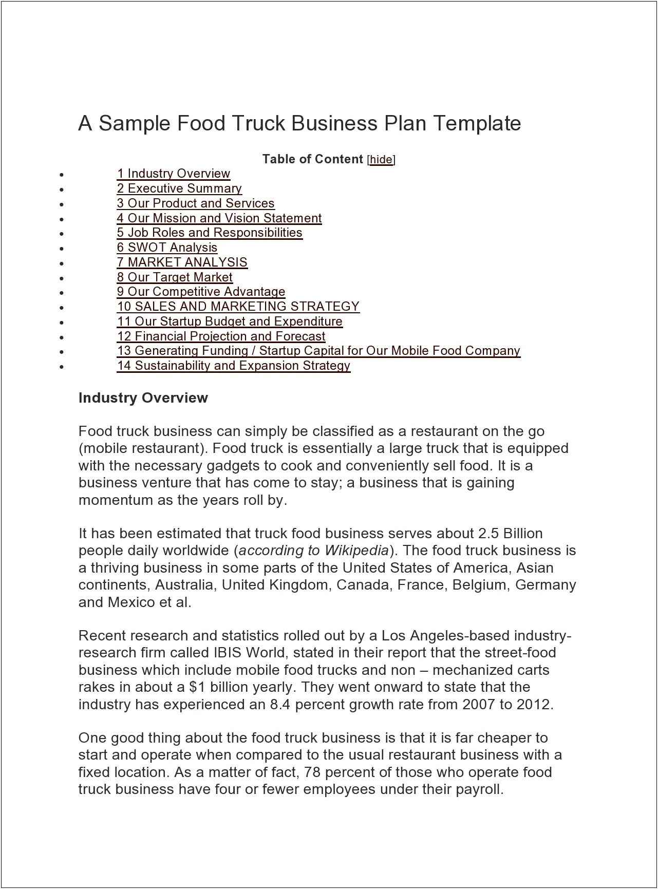 Business Plan Template Free Word Document Canada