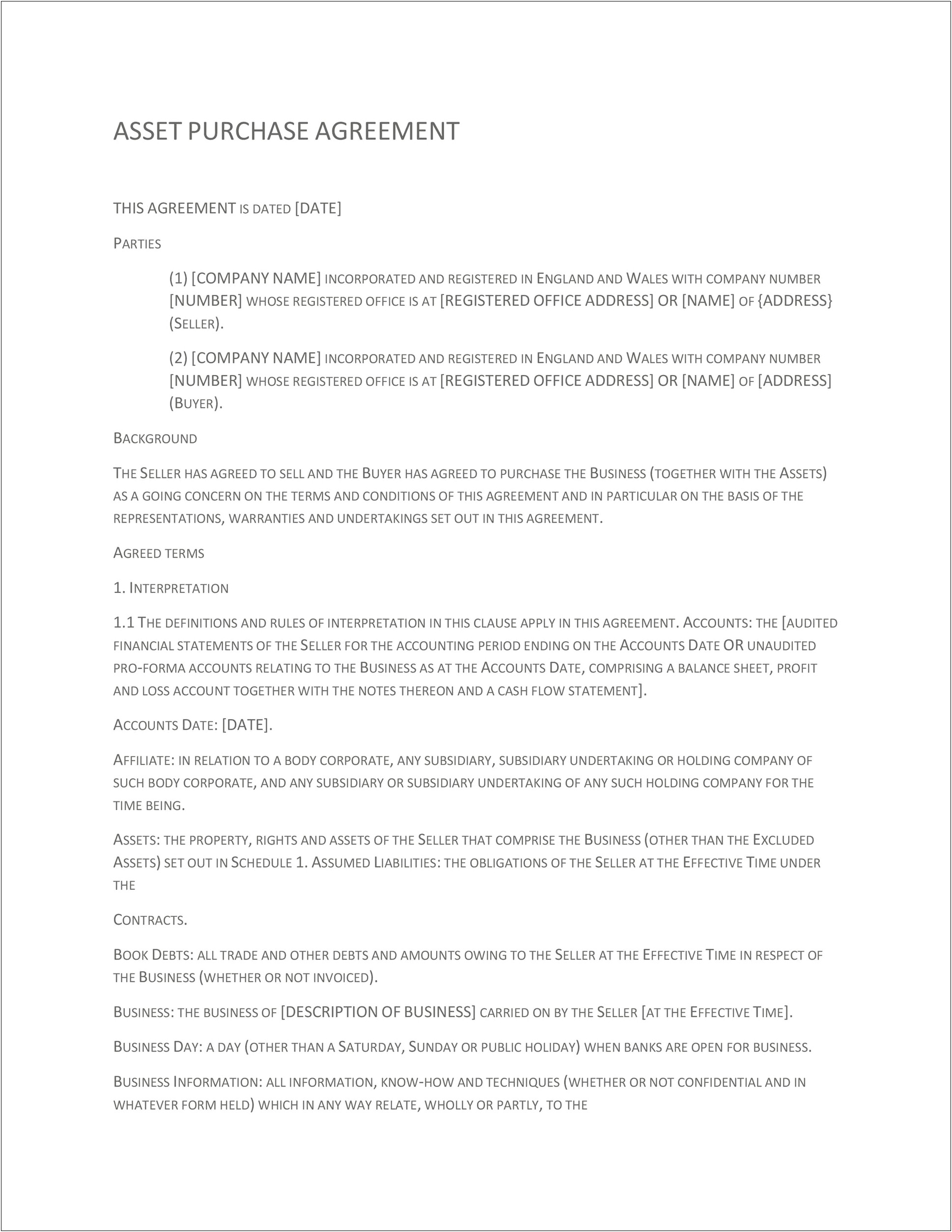 Business Sale Agreement Template Free Uk