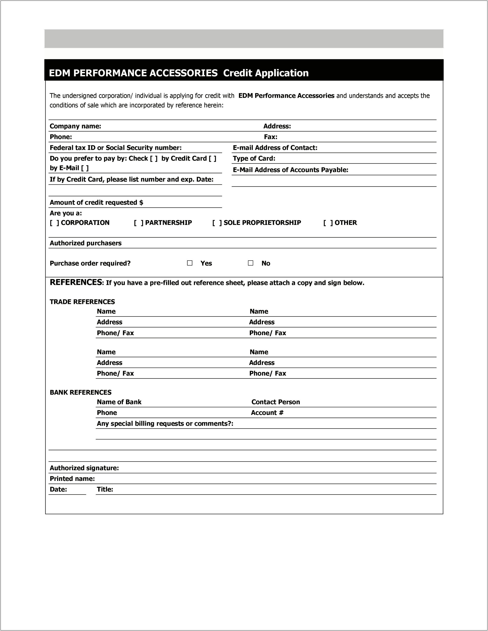 Business To Business Credit Application Form Template Free