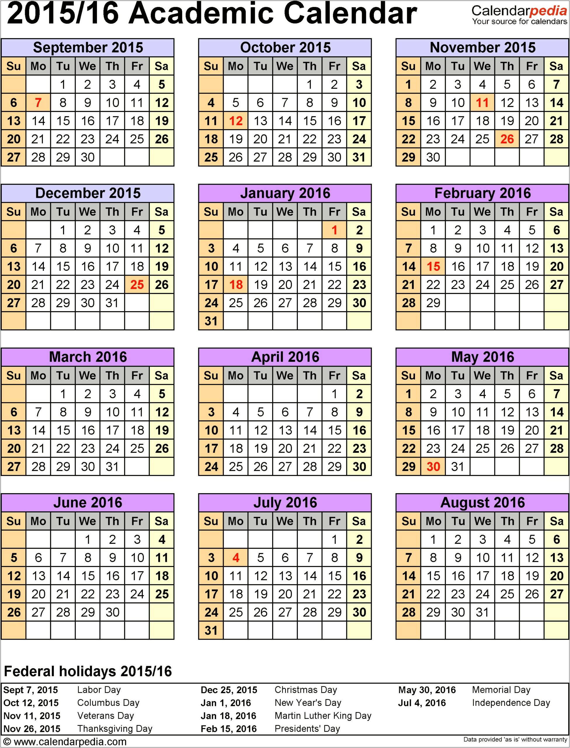 Calendar 2015 Template Pdf Free Download