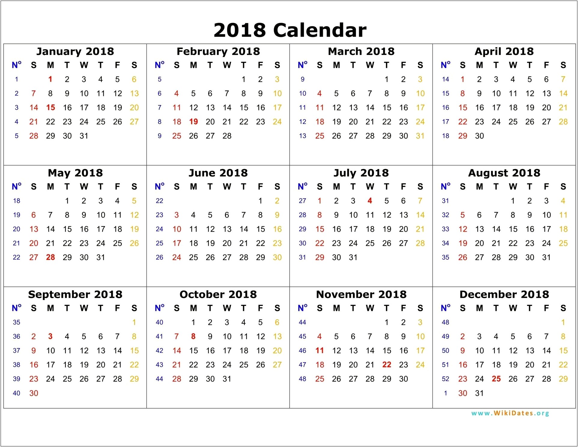 Calendar 2018 By Month Free Template