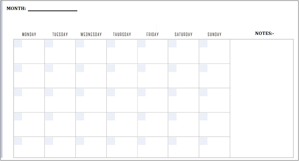 Calendar Monthly Planner Template Free Download