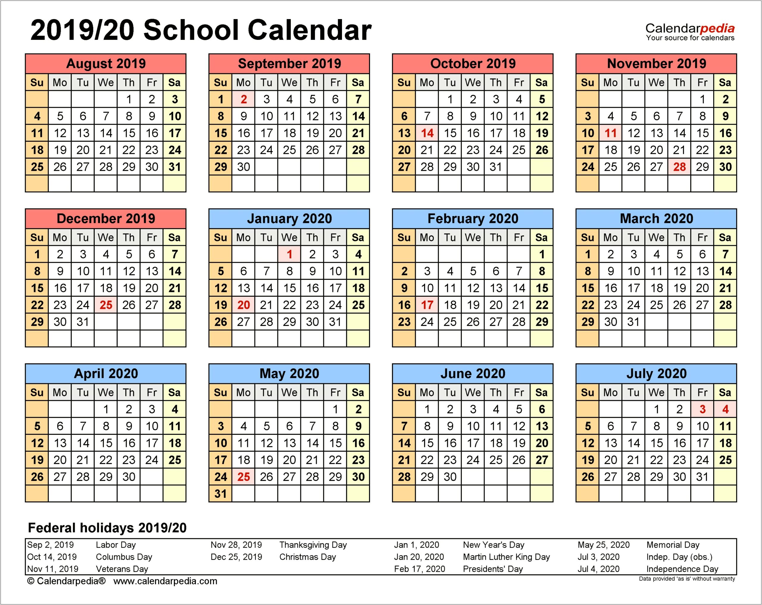 Calendar Template School Year 2018 19 Free