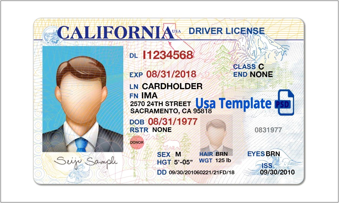 California Drivers License Template Photoshop Free