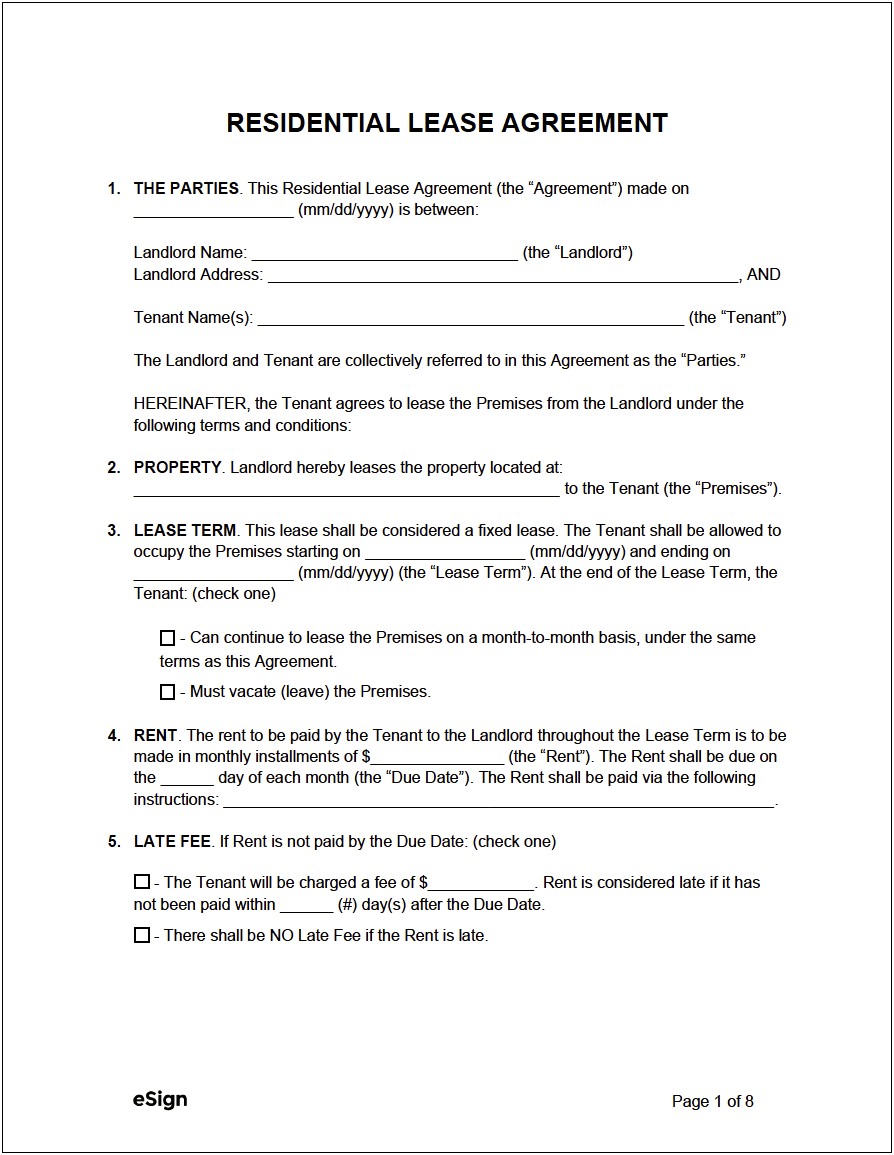 California Residential Lease Agreement Template Free